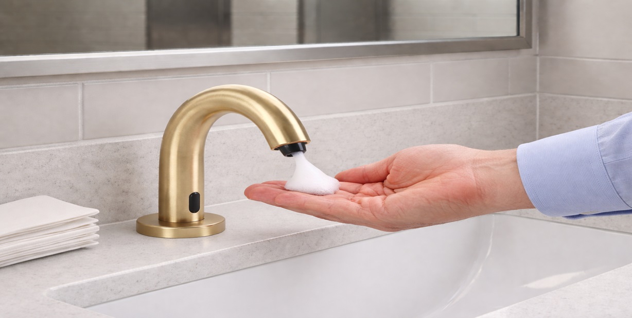 Deck Mounted Automatic Soap Dispenser FS10055DP by FontanaShowers for commercial bathroom sinks